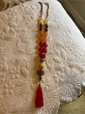 Zara Red and Amber Beaded Tassel Necklace